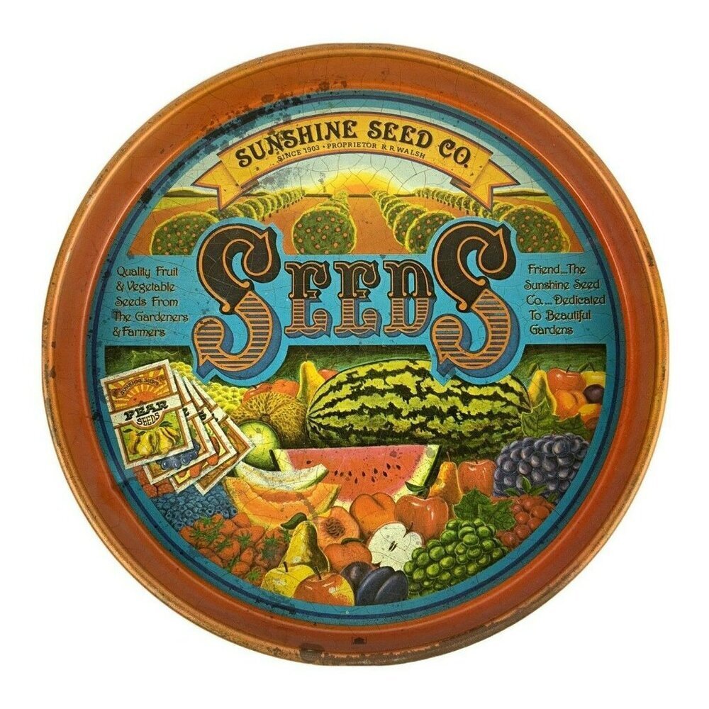 Vintage Sunshine Seed Co Metal Bar Tray By Cheinco 1970s Fruit Vegetable Design